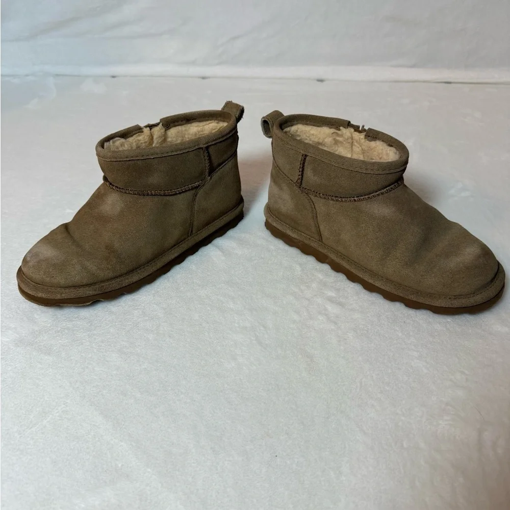 Bear paw Brown Suede Ankle Boots with Shearling Lining